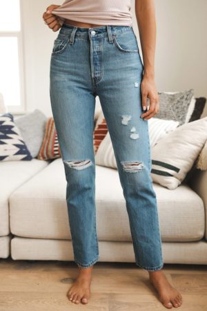 Levi’s 501 Original Fit Distressed Medium Wash High-Rise Jeans