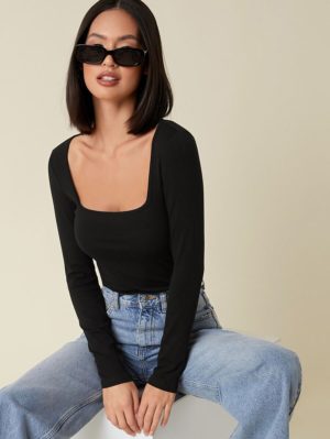 SHEIN BASICS Square Neck Form Fitted Tee